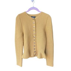 Pezzo Peplum Sweater Jacket Womens Size S Mustard Gold Hand Knit Merino Wool